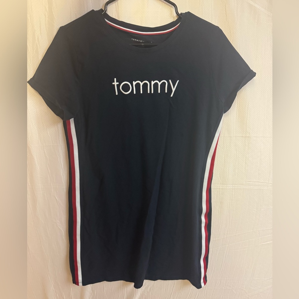 Tommy Hilfiger Womens Y2K Tshirt Racing Stripe  Navy White Red Dress Size Medium
